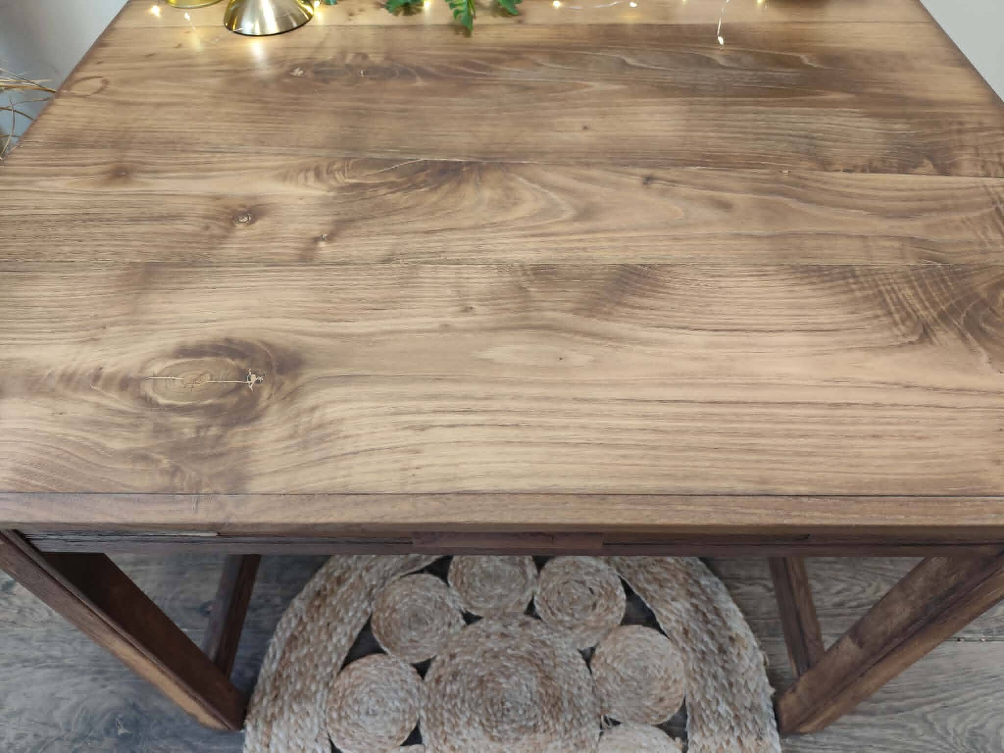 Square farmhouse table in solid oak.