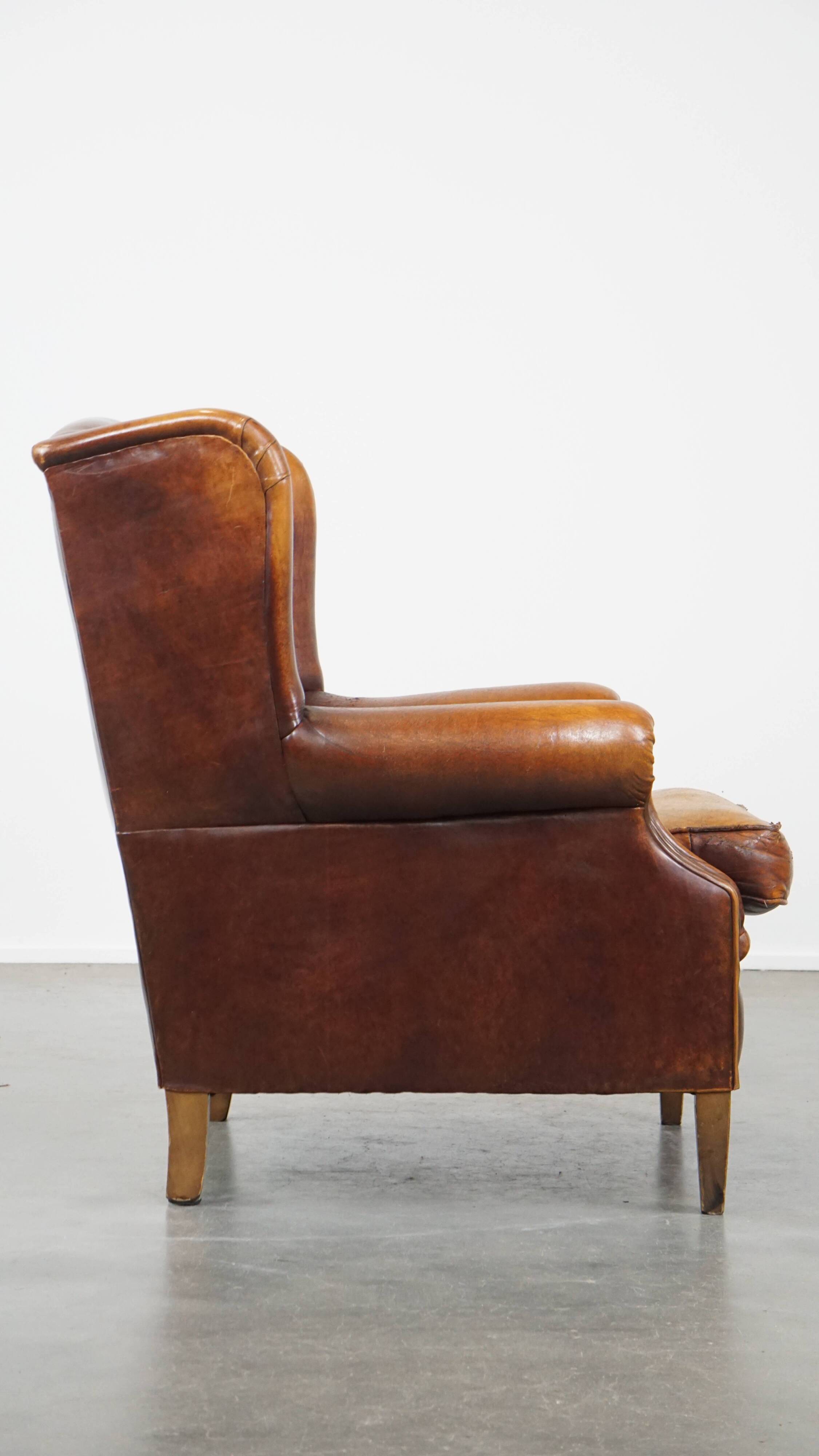 Vintage Sheepskin Leather Wingback Chair