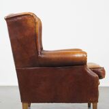 Vintage Sheepskin Leather Wingback Chair