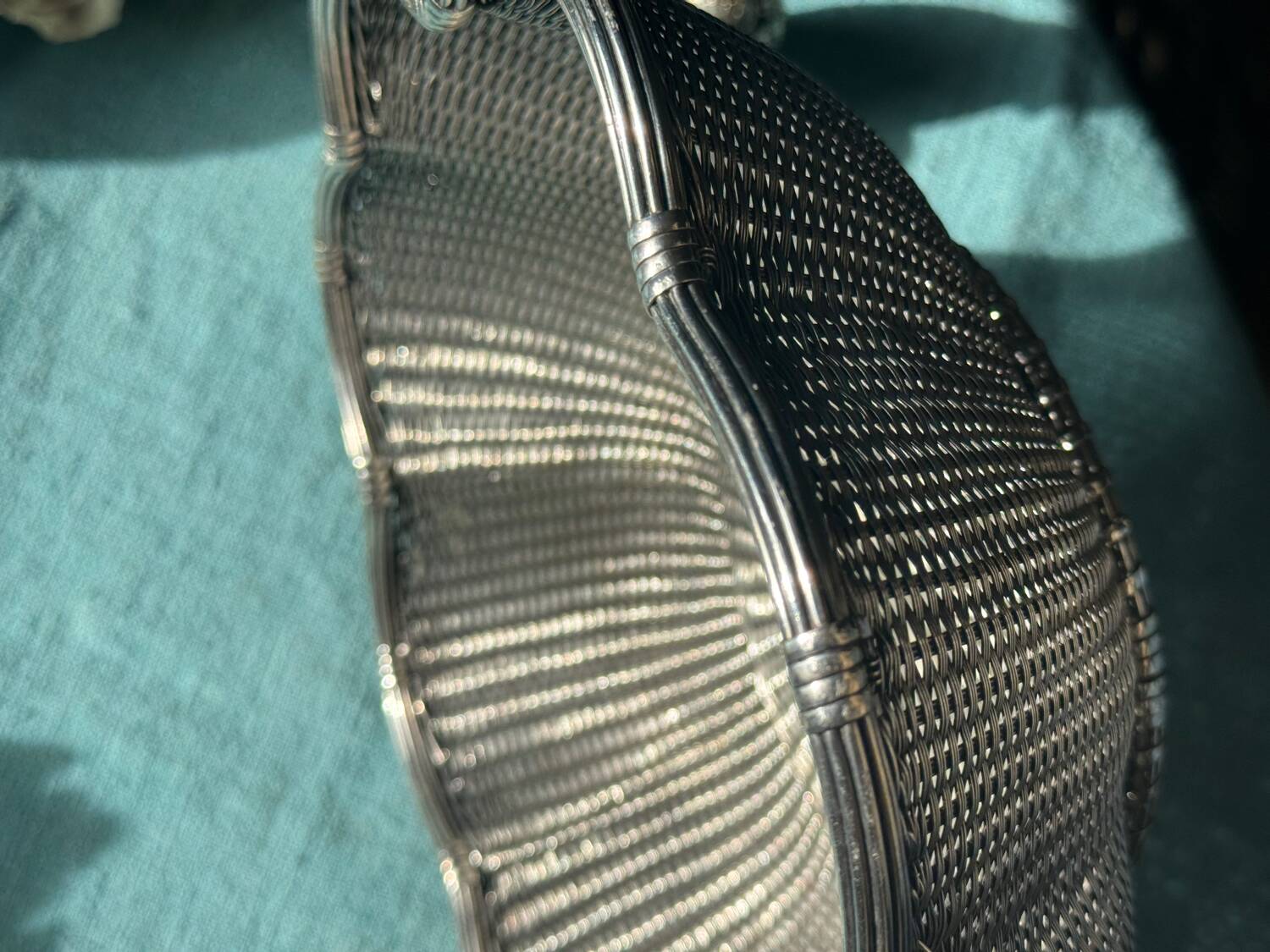 Vintage wicker basket in silver metal