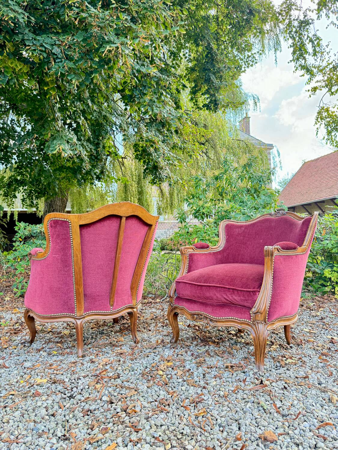 Pair of Louis XV Style Walnut Bergeres, 19th Century