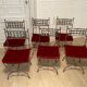 6 chaises curule en fer forgé avec assise en velours rouge