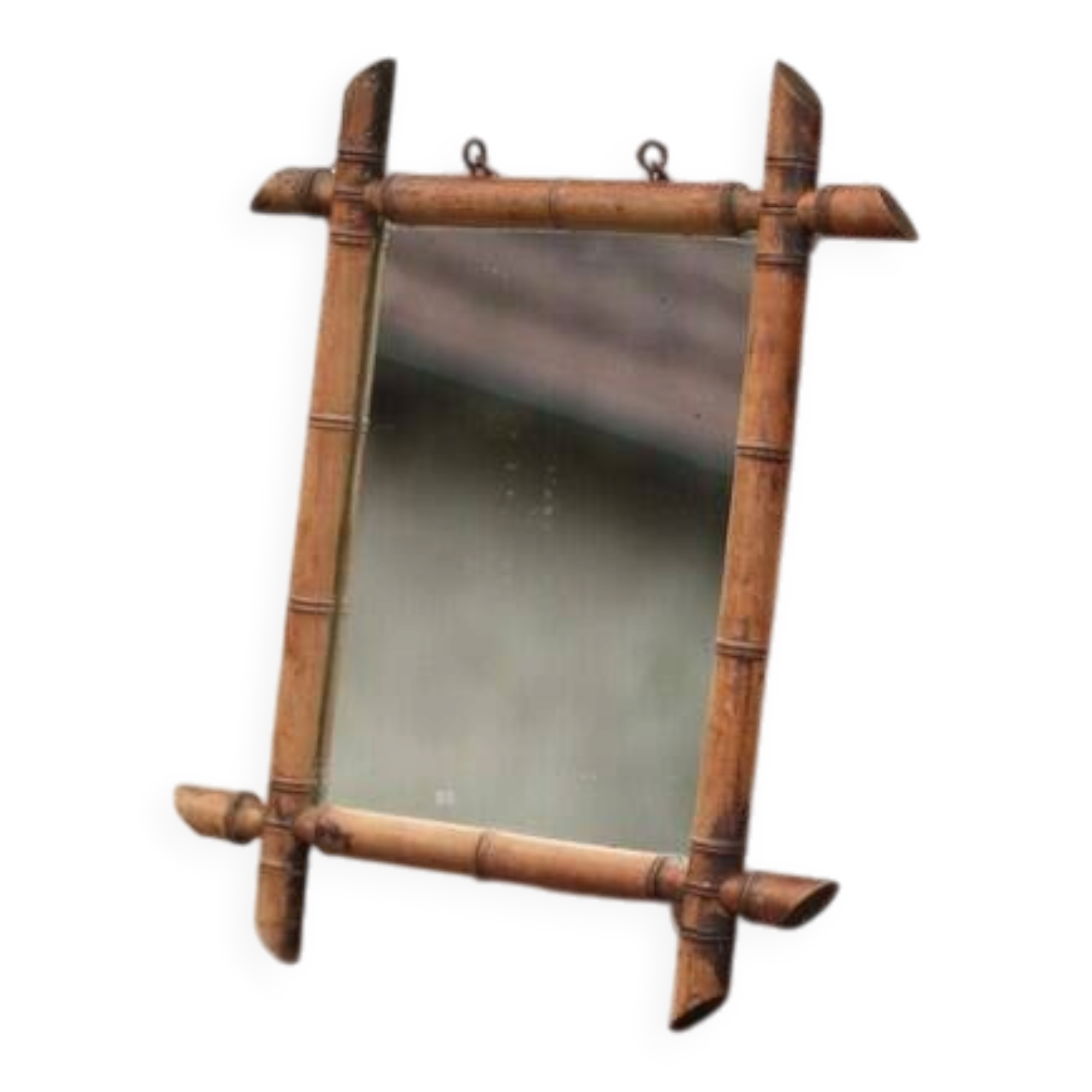 Wooden bamboo imitation mirror, antique mirror, hanging mirror, interior decor