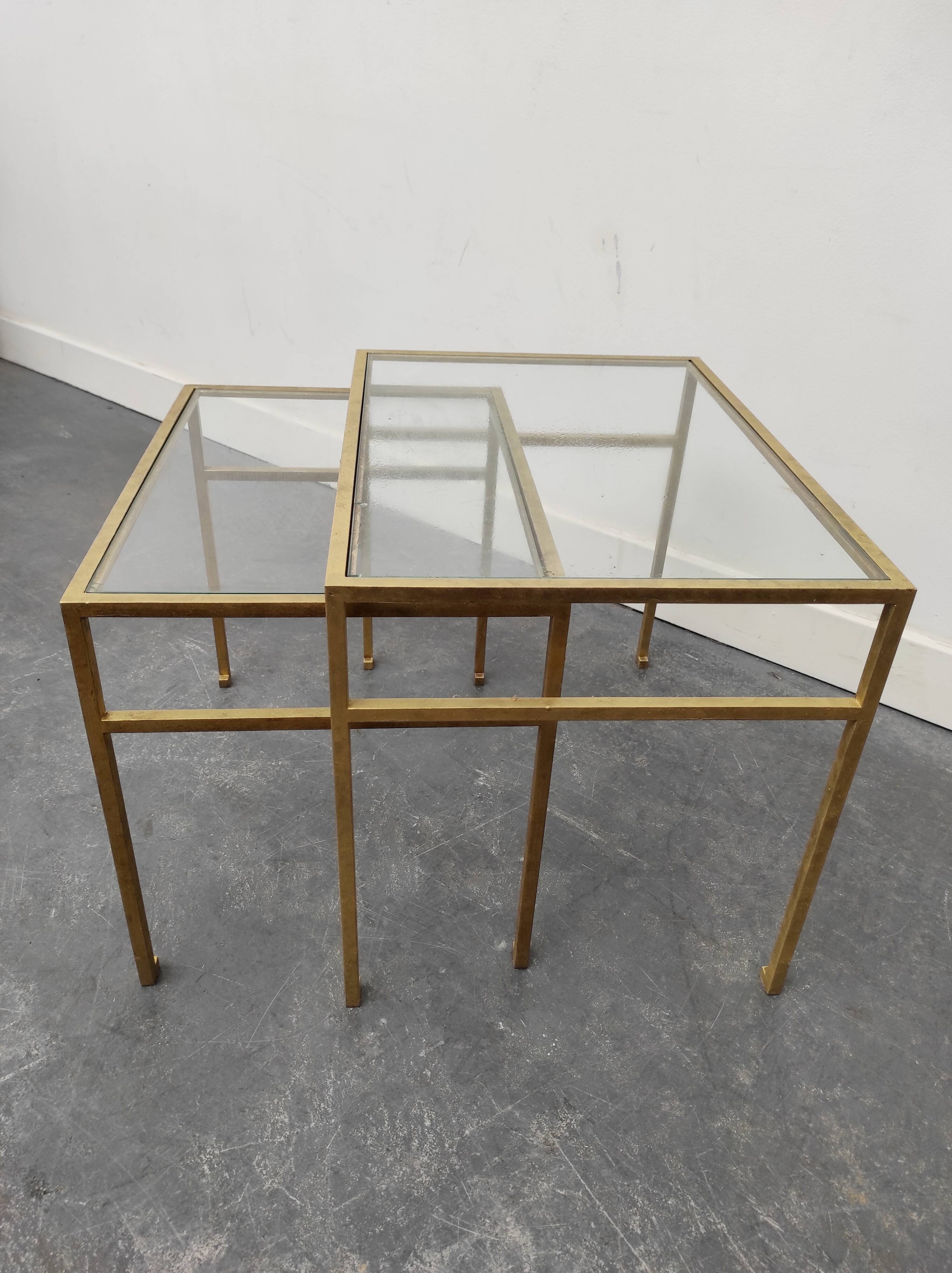 Tables basses gigognes Roger Thibier dorées 1960