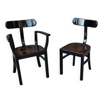 Pair of black Art Deco chairs in wood by Lajos Kozma, Szék és Faárugyár, 1920s