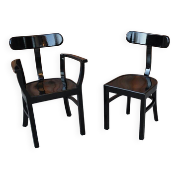 Paire de chaises Art déco noires en bois par Lajos Kozma, Szék és Faárugyár, années 1920