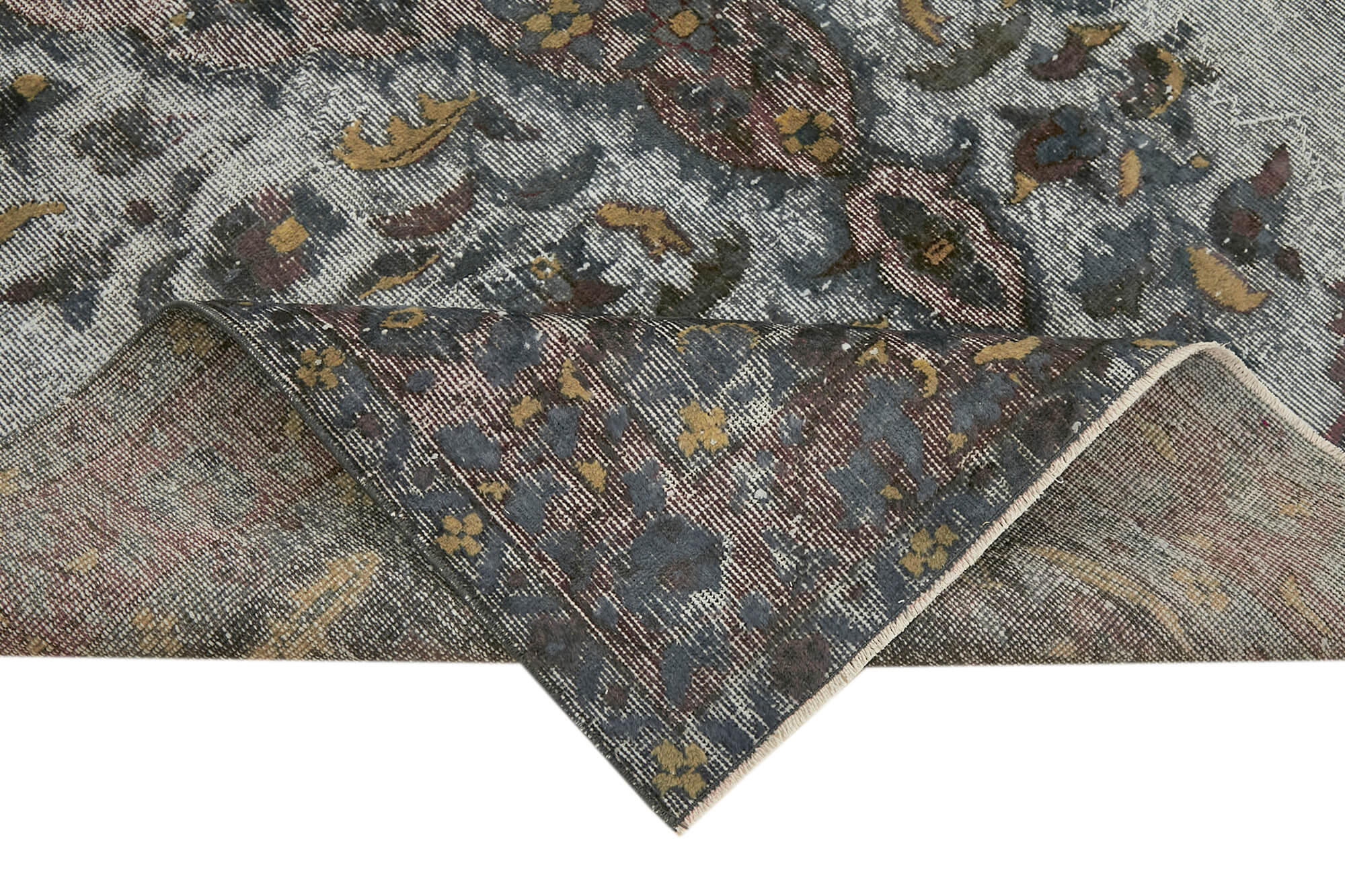 Handmade distressed oriental 1980s 169 cm x 263 cm grey rug
