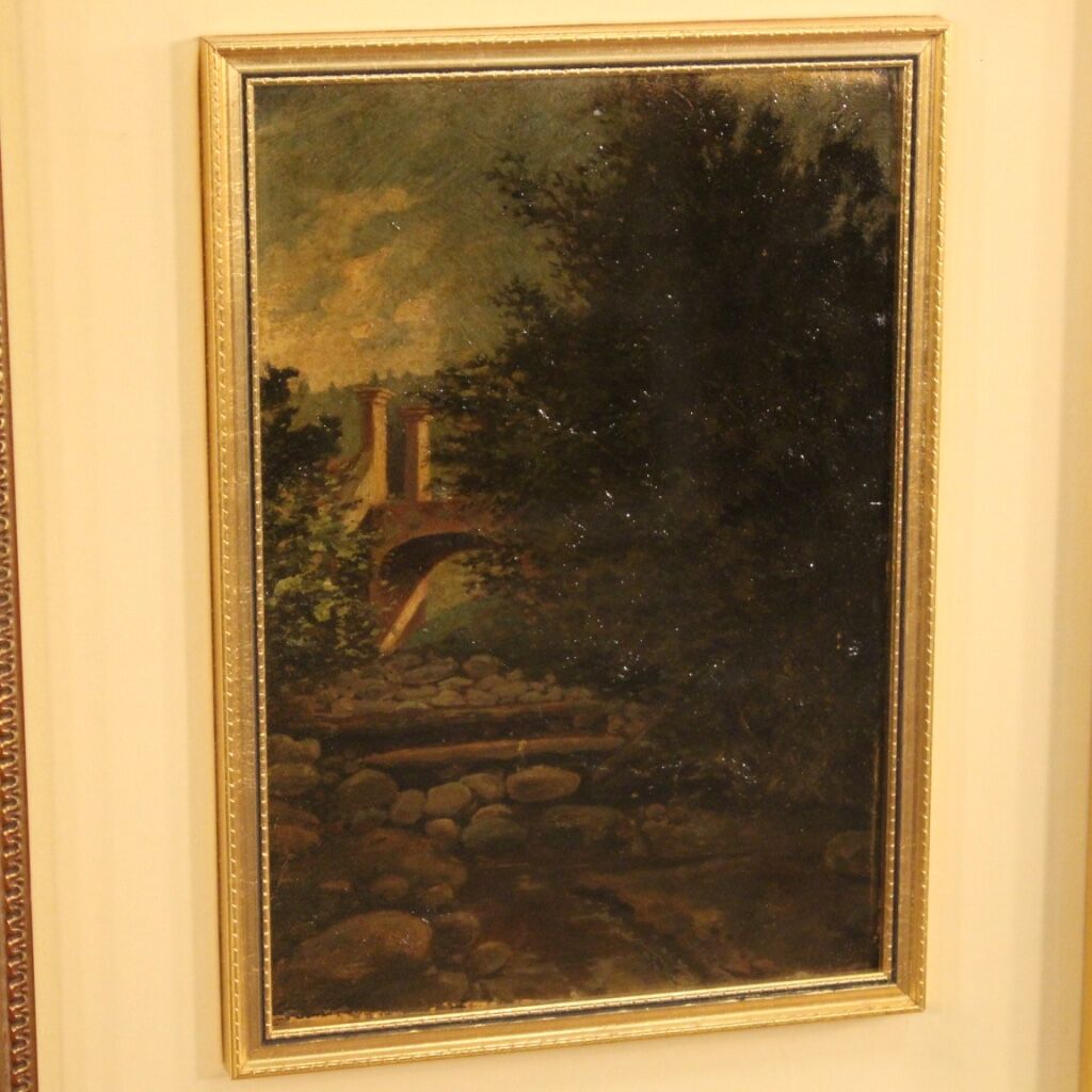 Italian landscape painting oil on cardboard from 20th century