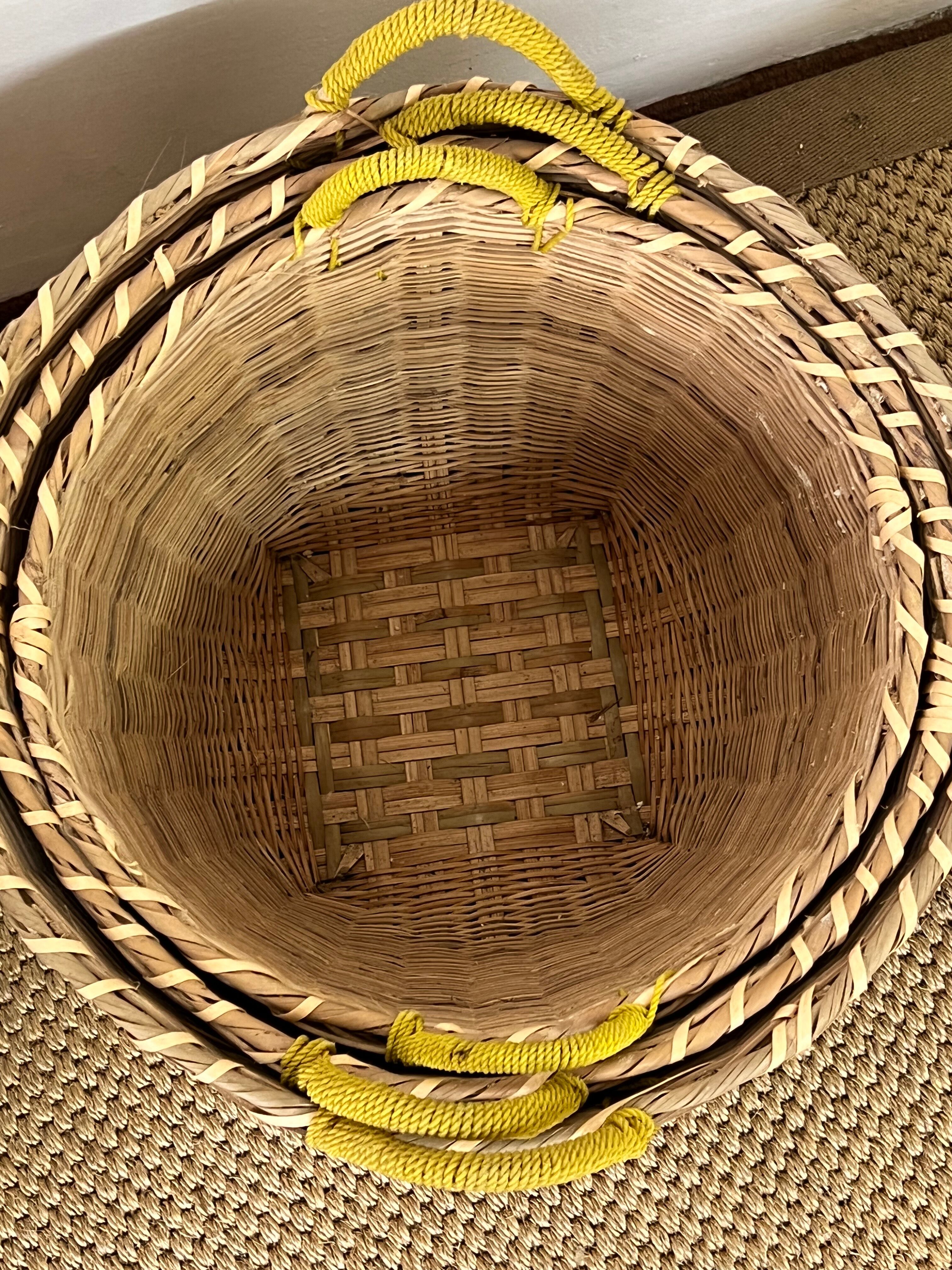 Set of 9 wicker trundle baskets
