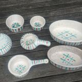 Glazed ceramic dinette from the Longchamp earthenware factory France vintage 60s abstract decor