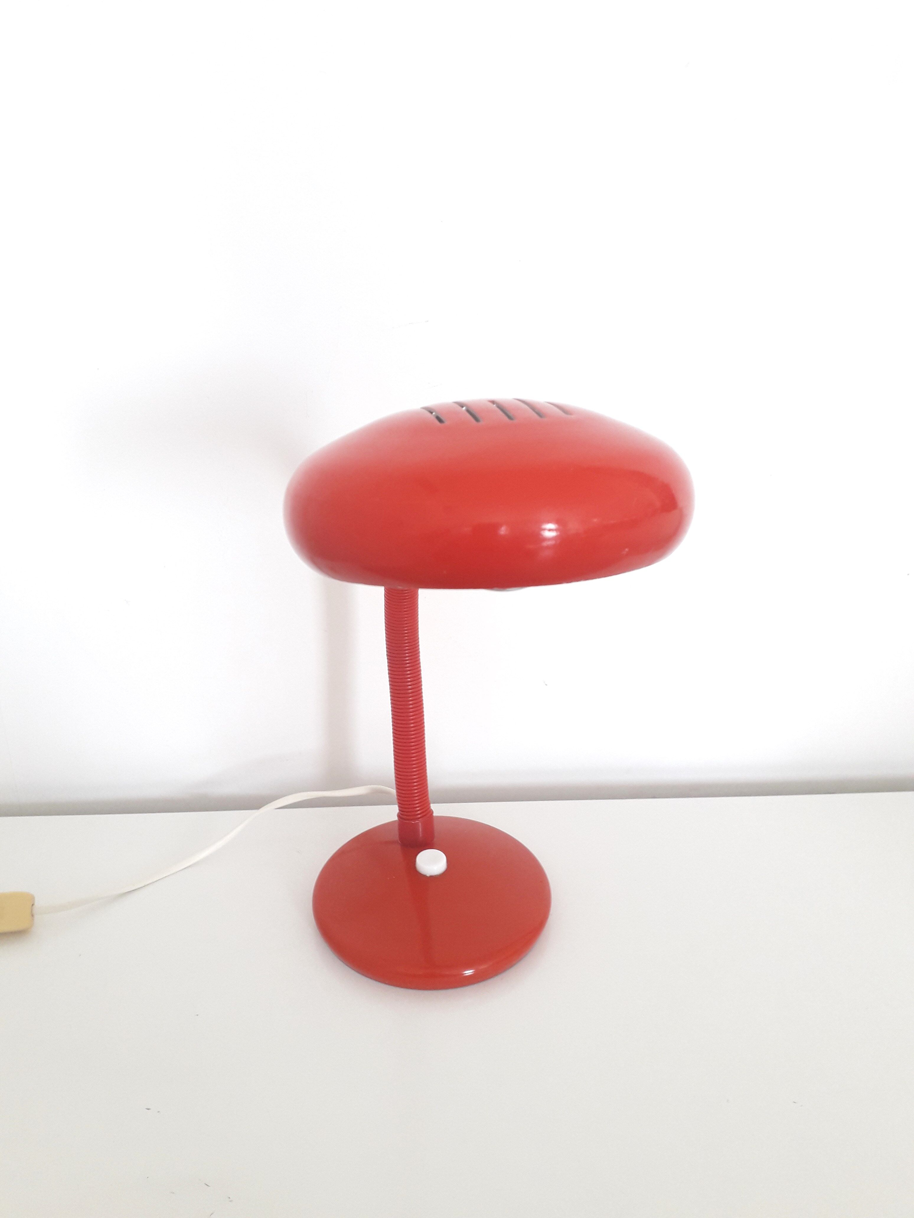 Vintage desk lamp red lacquered metal 1970