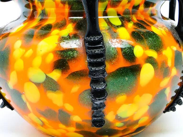 Art Deco vase, spatter glass, Welz Glassworks, Czechoslovakia, 1930s