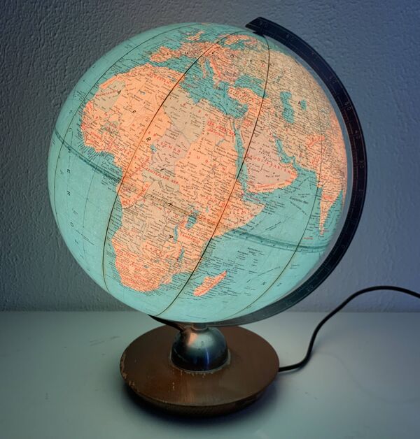 Globe vintage 1960 terrestre JRO Verlag bois PVC mappemonde - 43 cm