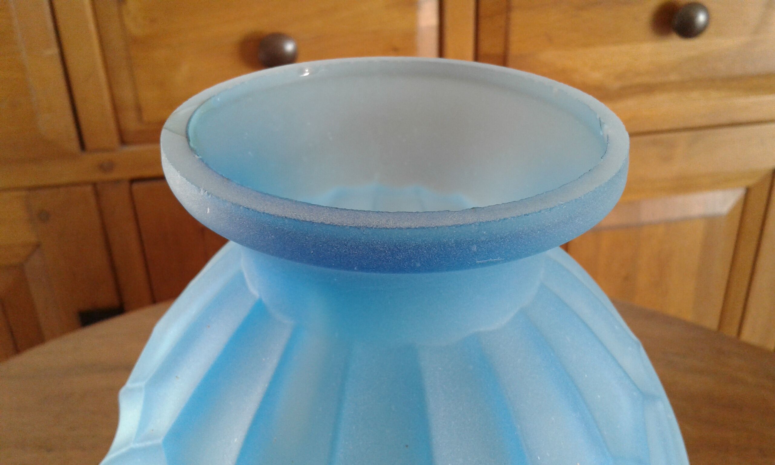 Molded pressed glass blue vase Art Deco, France
