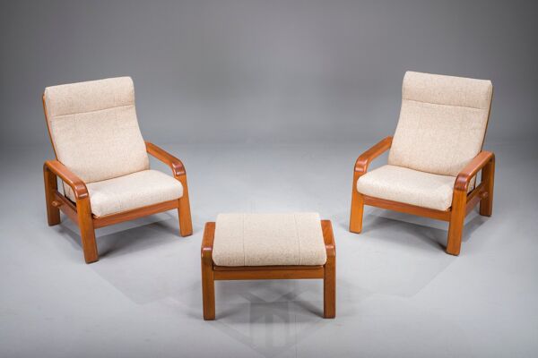 Chaises et pouf danois modernes du milieu du siècle en teck de HS Design, années 1960, lot de 3