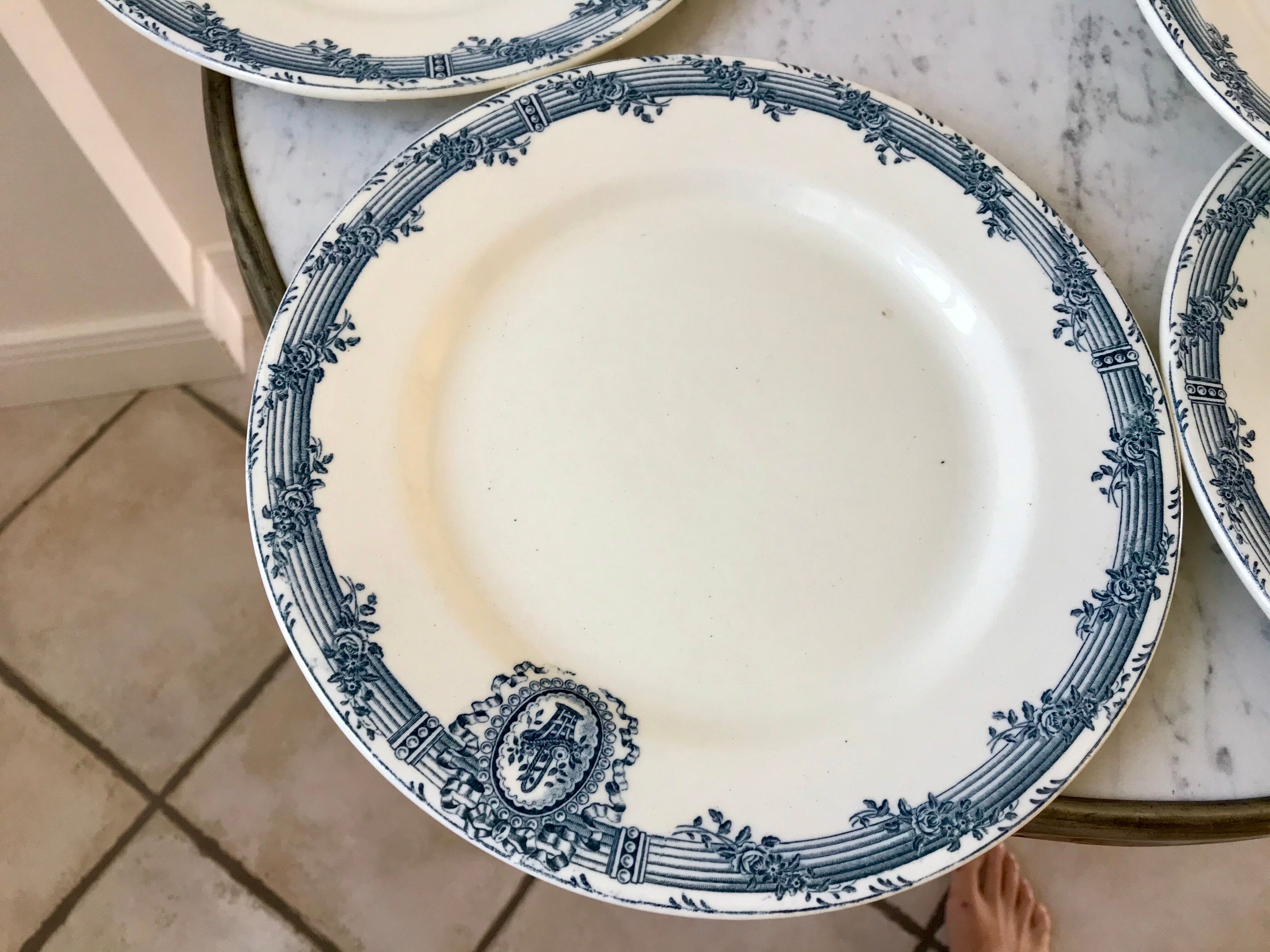 7 flat plates Terre de Fer Salins model "Versailles" XIXth