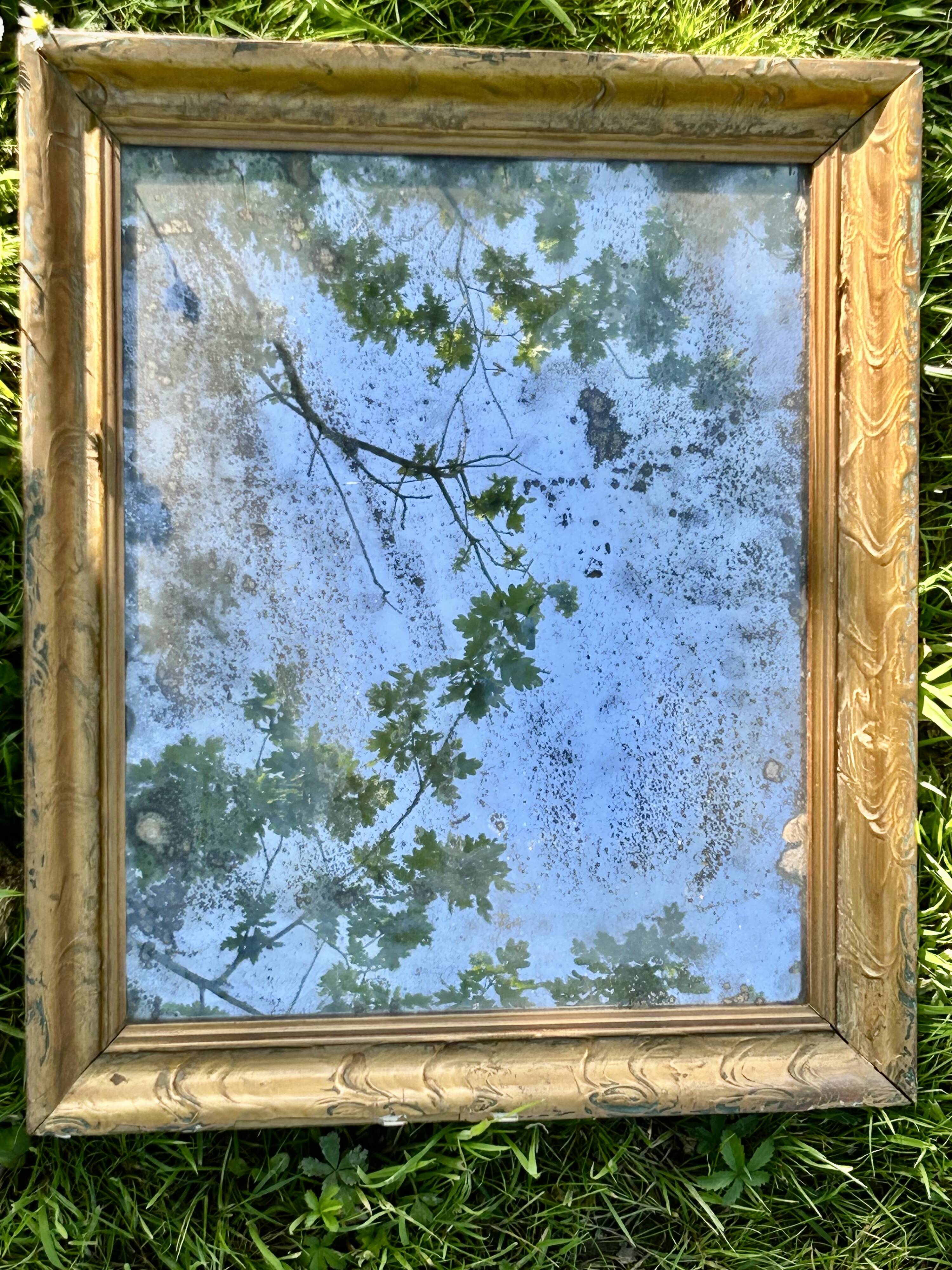 antique moulded wood and gilded stucco mirror - de-mercurised mirror sold in the e