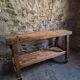 French industrial kitchen island, antique work table in chestnut and oak, circa 1900.