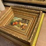 Old oil painting on farmyard panel