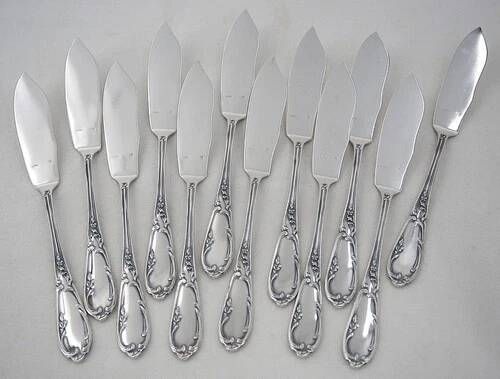 SFAM Chambly Bien Aimée, 12 silver-plated fish cutlery sets, 24 pieces.