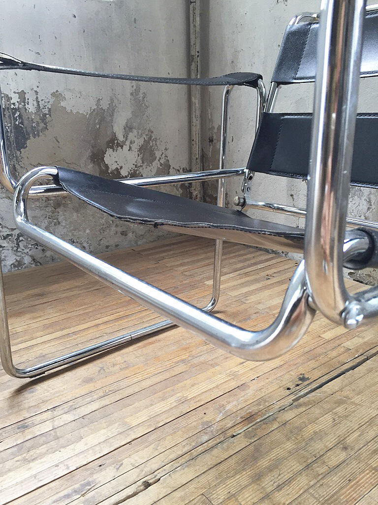 Bauhaus modernist leather chrome armchairs