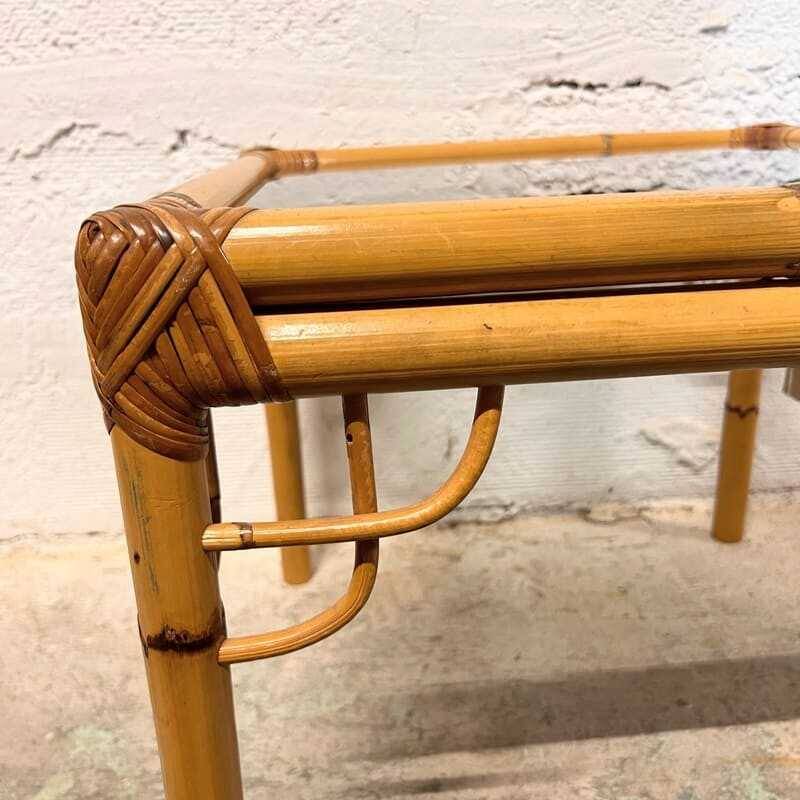 Rattan and glass side table