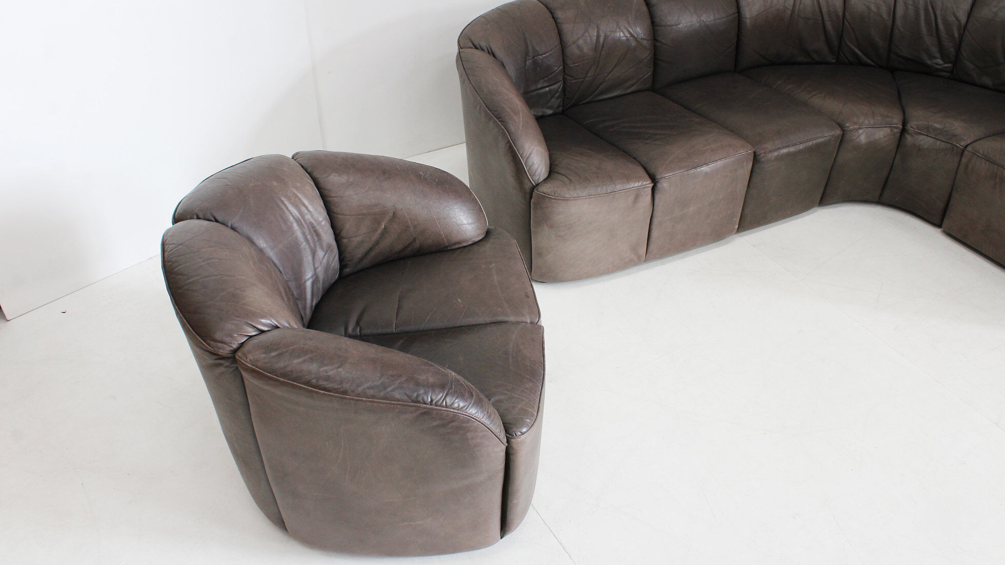Vintage modular leather sofa and armchair Walter Knoll Piccolino 1960s
