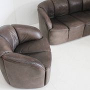 Vintage modular leather sofa and armchair Walter Knoll Piccolino 1960s