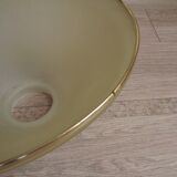 French Mid Century Colored Glass Hanging Shade With Gold Metal Rim 2