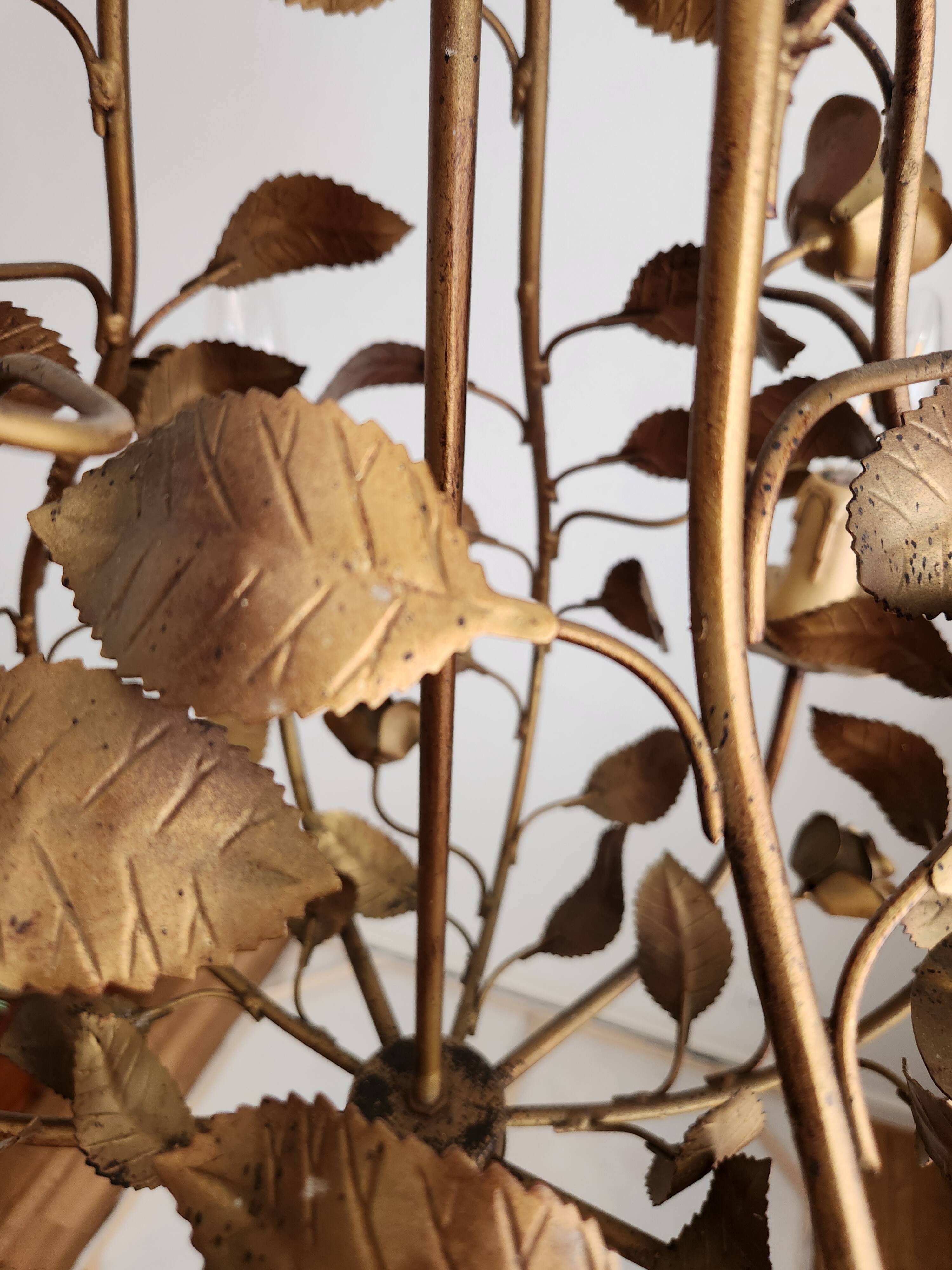 Chandelier hand-forged Hollywood Regency rose leaf decorations