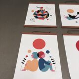 Set of 6 posters in leather and teak Scandinavian design