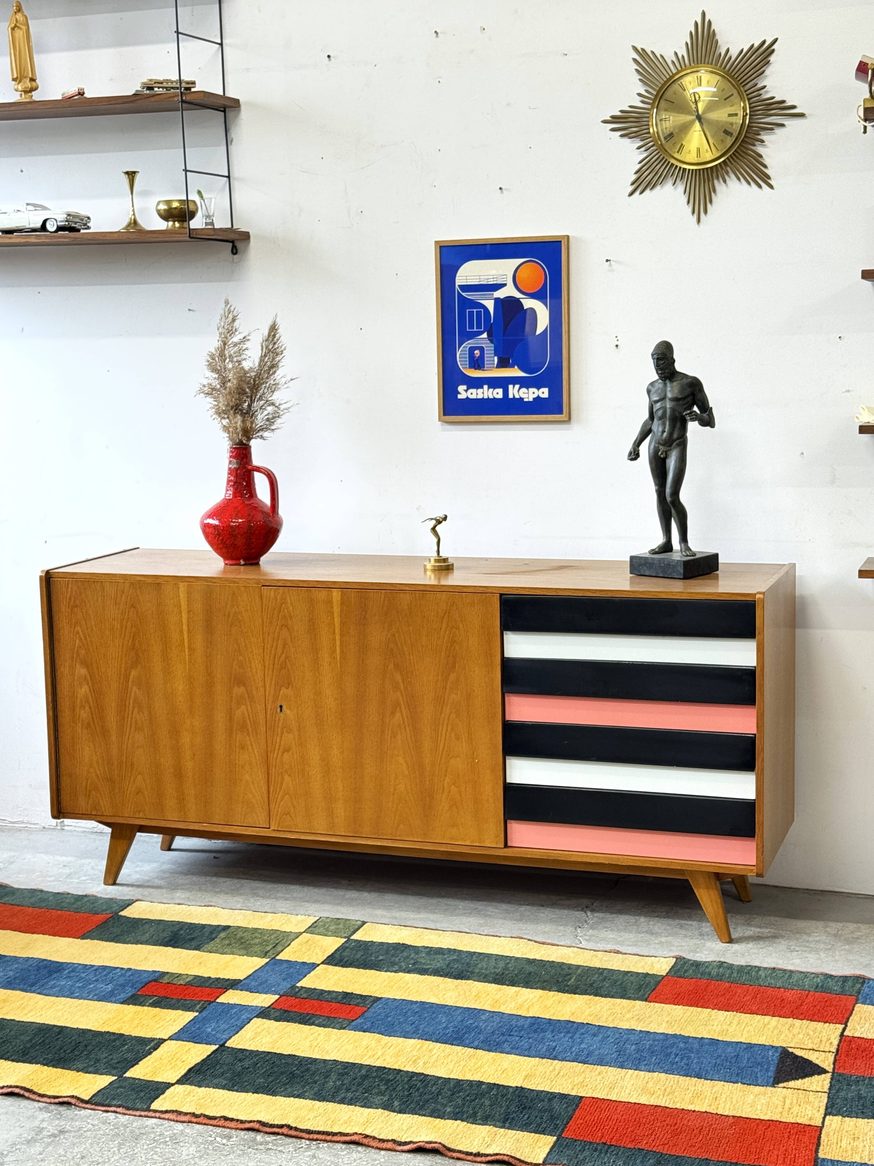 Czechoslovakian sideboard cabinet, J. Jiroutek, vintage design, prl