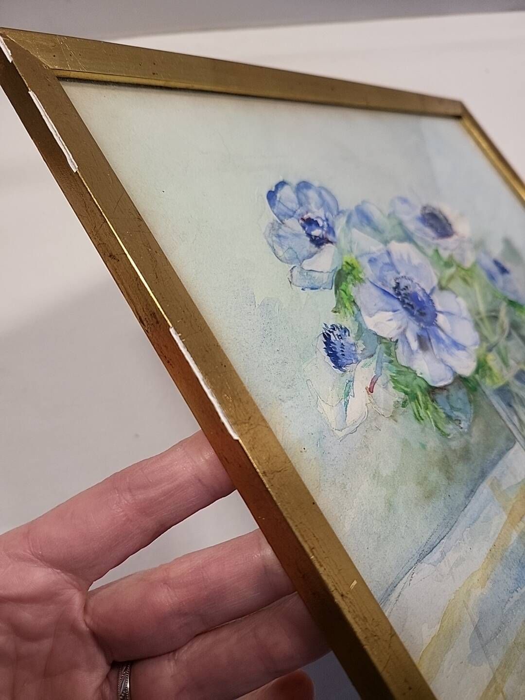 20th-century watercolor painting signed Carré-Tison, Bouquet of blue flowers