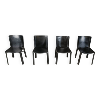 Vintage black leather dining chairs by Cidue, set of 4 - 1980s