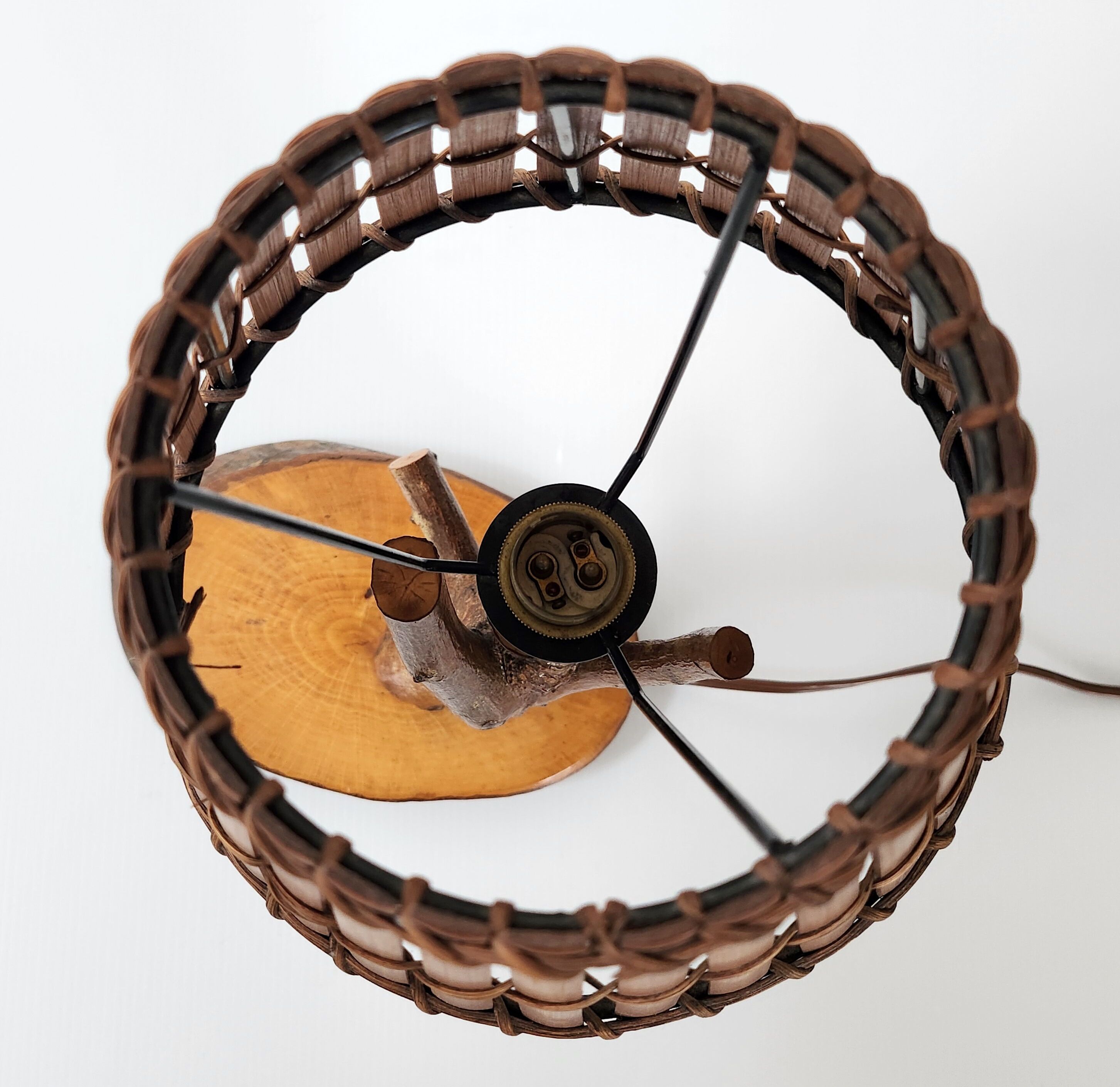 Vintage lamp wood & rattan 1950