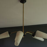 Chandelier 5 branches brass and opaline