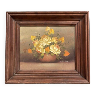 Oil on canvas still life by R. Waddoms 20th bouquet of flowers