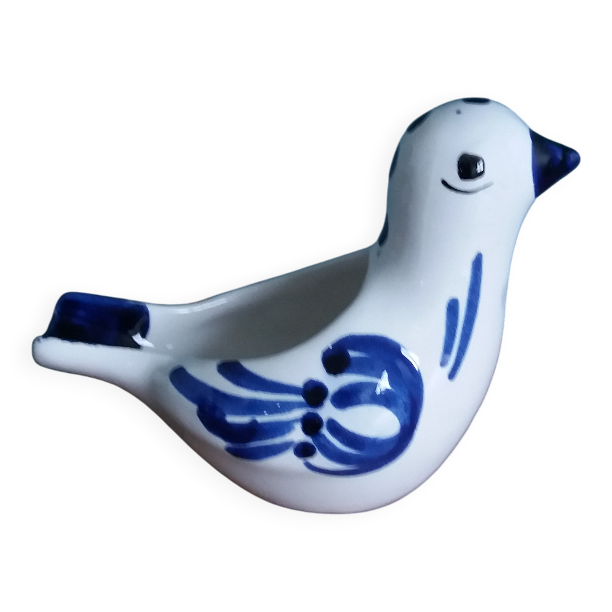 Zoomorphic bird ashtray, hand-decorated ceramic GL, Italy.