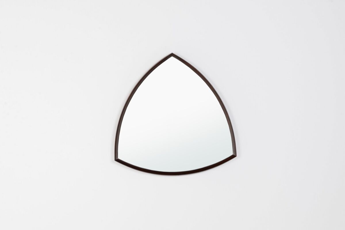 Thomas Poss Eferfolger wall mirror in rosewood triangular Denmark 1960