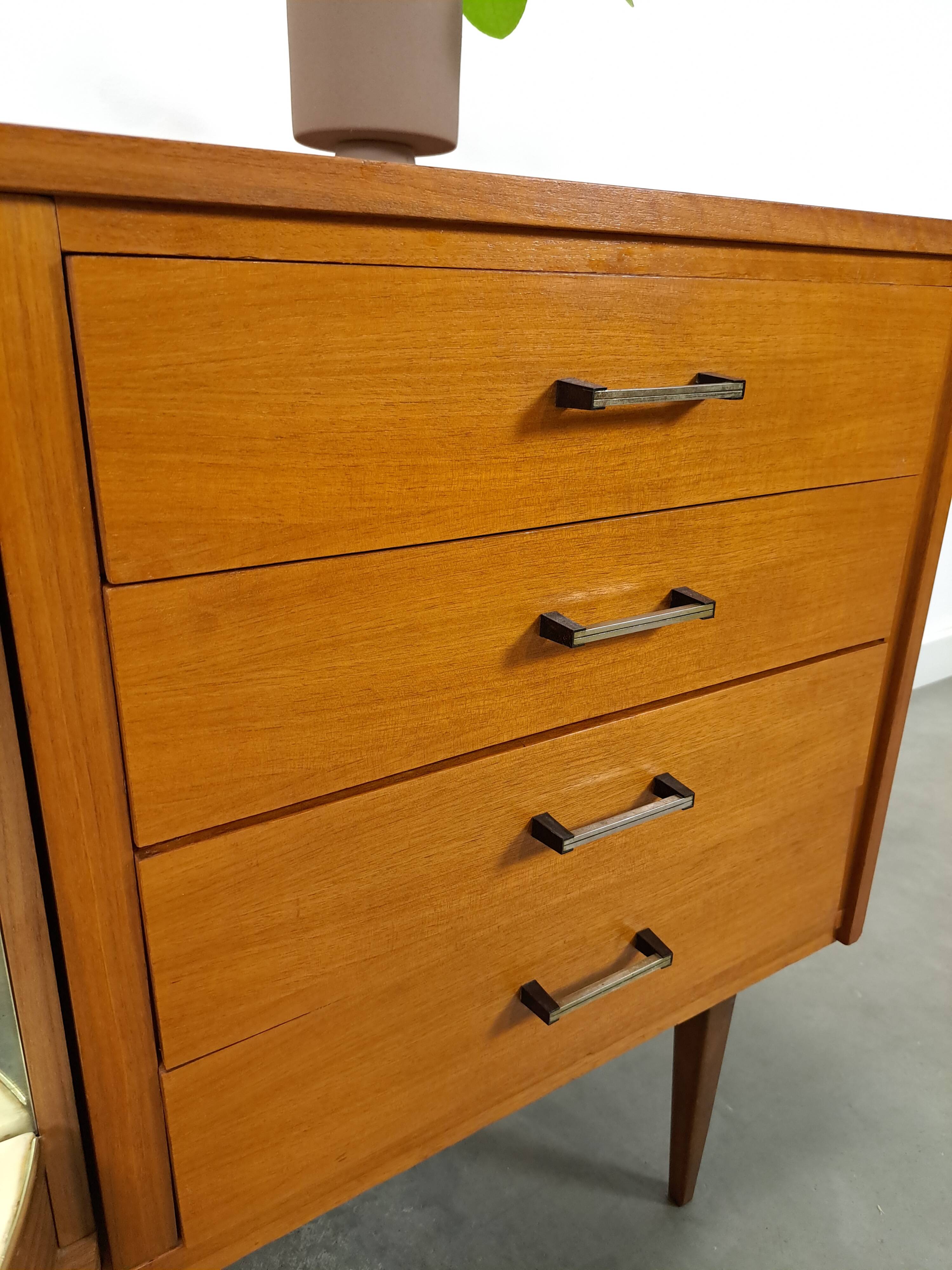 Fineer dressoir met draaibare bar en lades, barkast