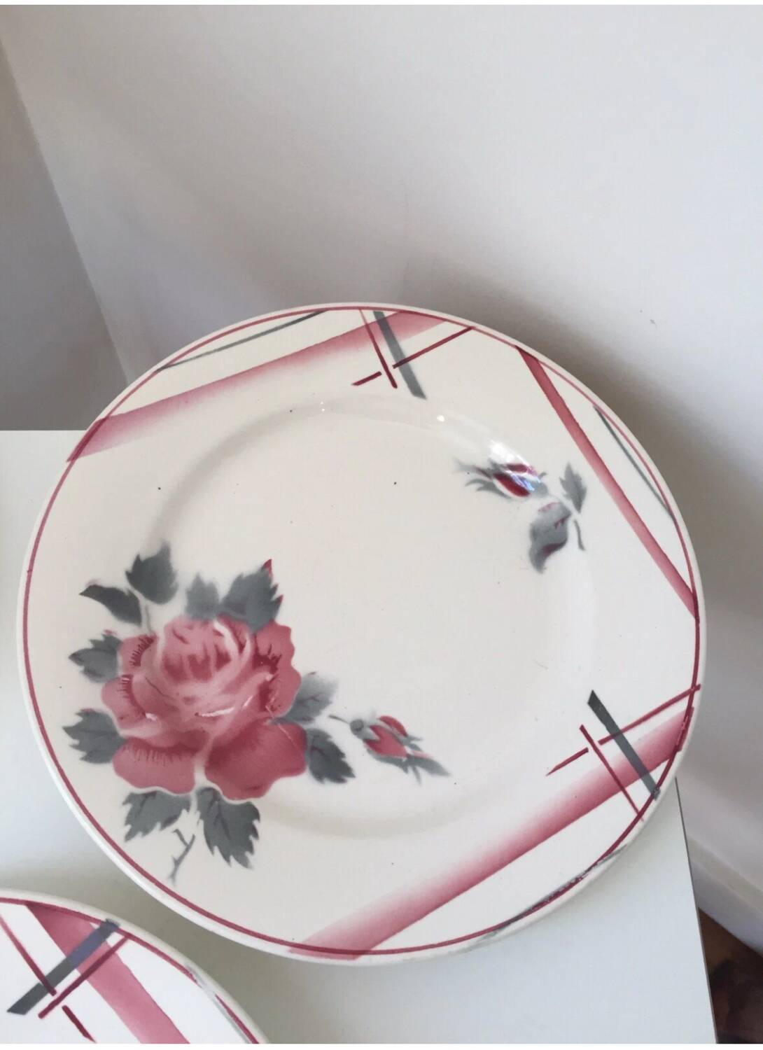 Terre de Fer Digoin plates, vintage rose