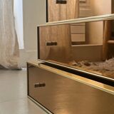 Ivory lacquered sideboard with polished finish and smoked mirror, JC Mahey design 1970.