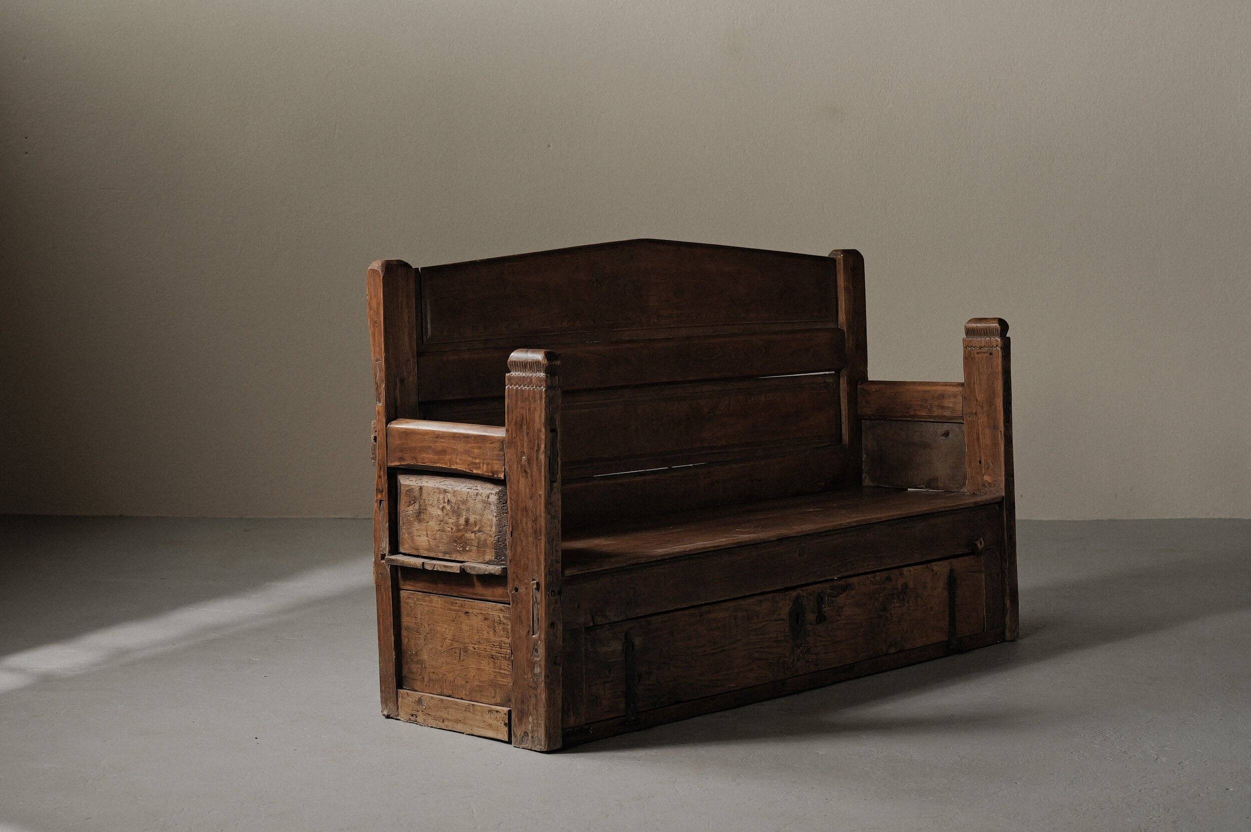 Folk art chest bench, Catalonia, 1800