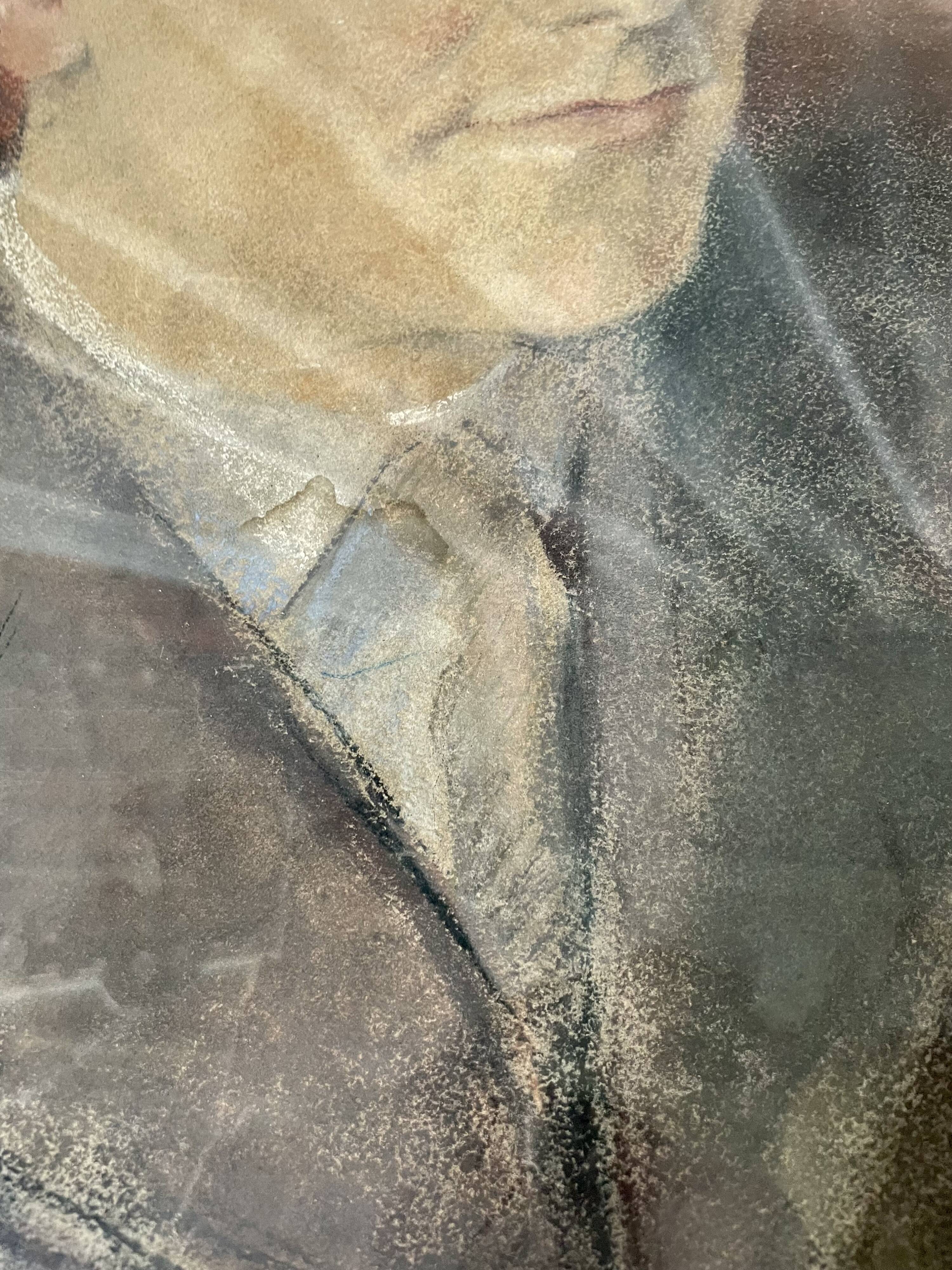 Portrait of a man in pastel under glass, signed, early 20th century.