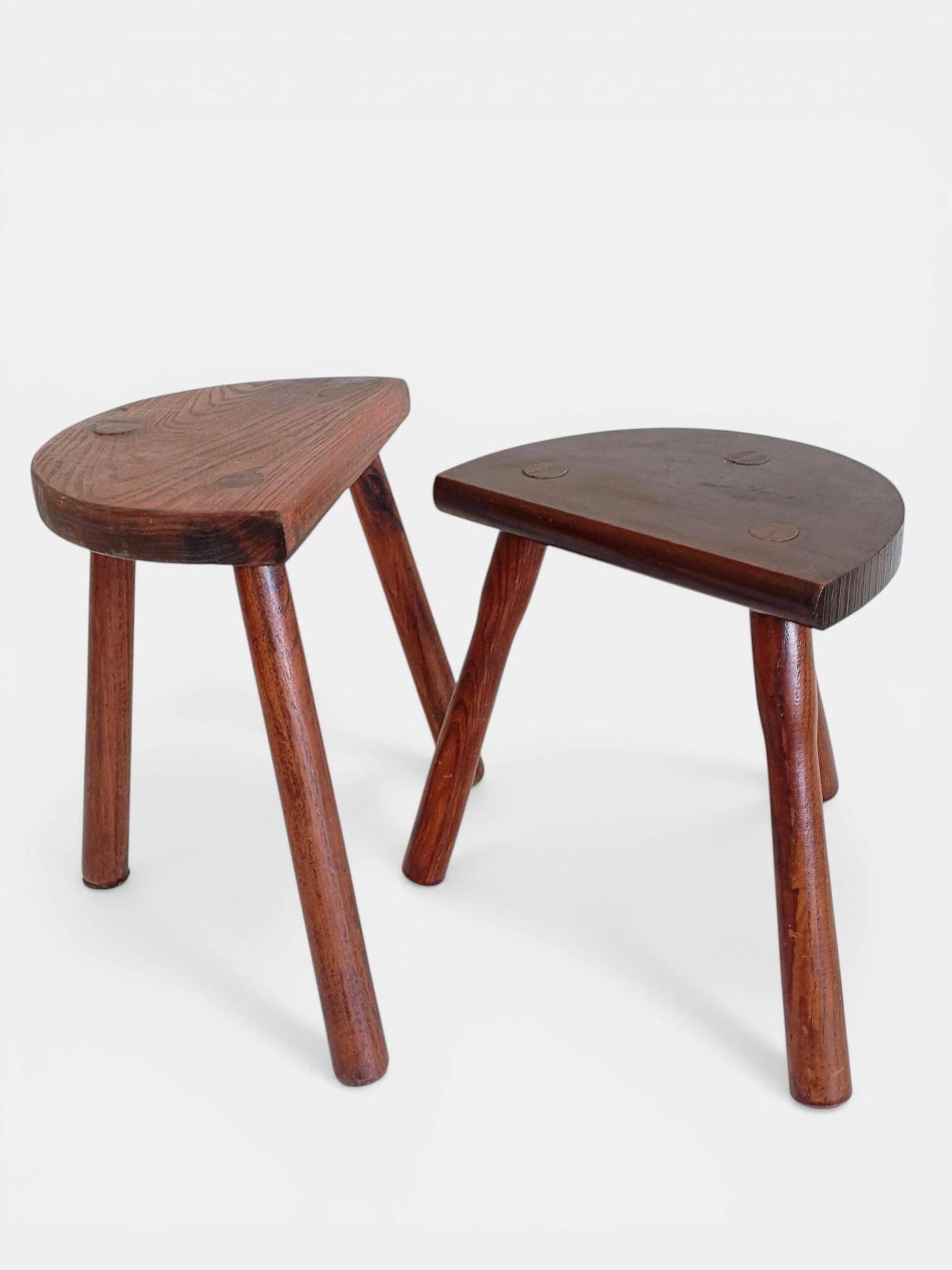 Antic Rustic Wabisabi Tripod Wooden Stools/ Accent Tables, France, Early 20th-C.
