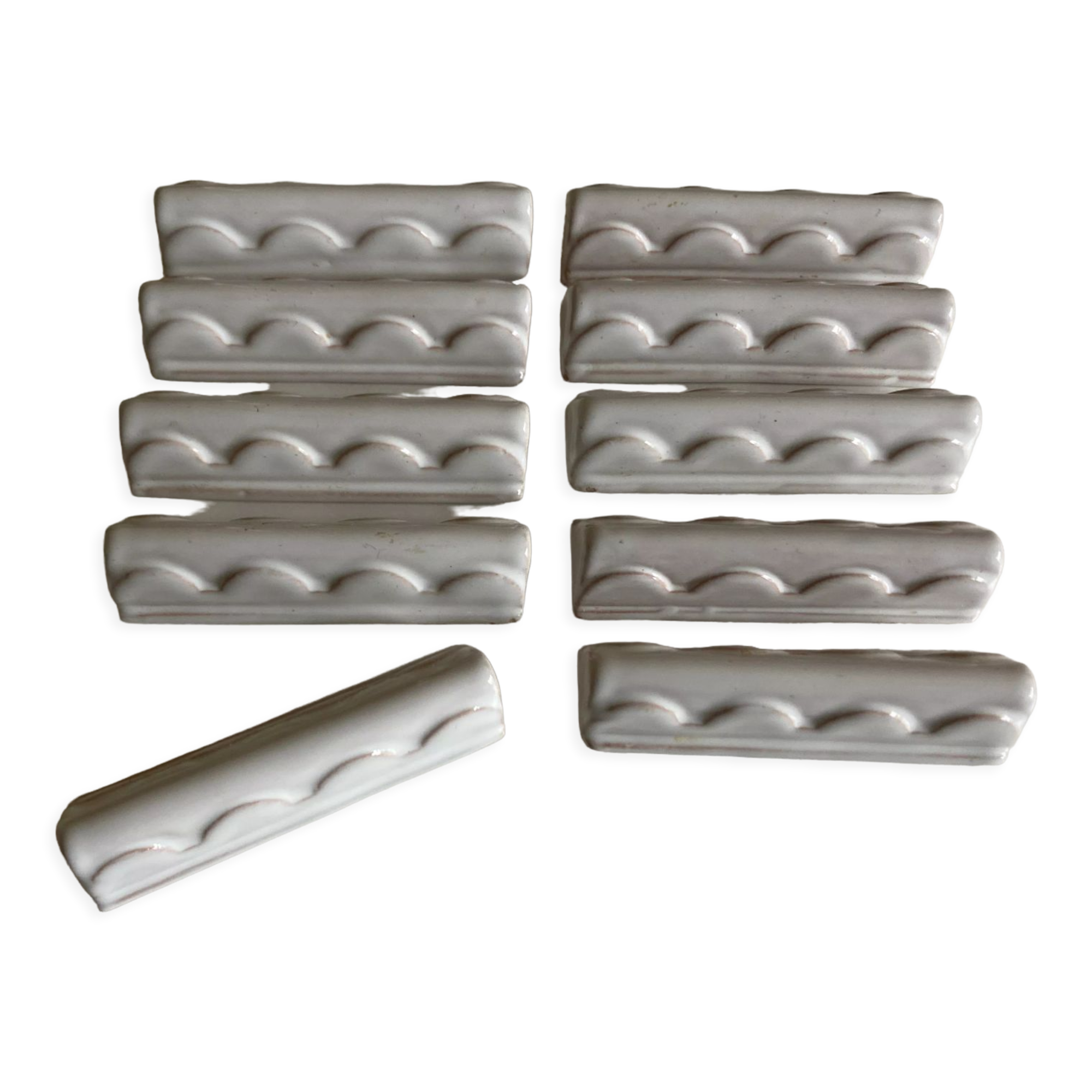 Set of 10 knife holders festoons in glazed clay Pierre Motton in Gien 1960