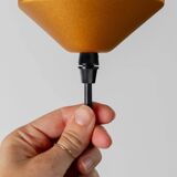 Vintage Yellow-Gold Aluminum Ceiling Lamp, 1980s Memphis-Postmodern Beehive Pendant with Striped Cable