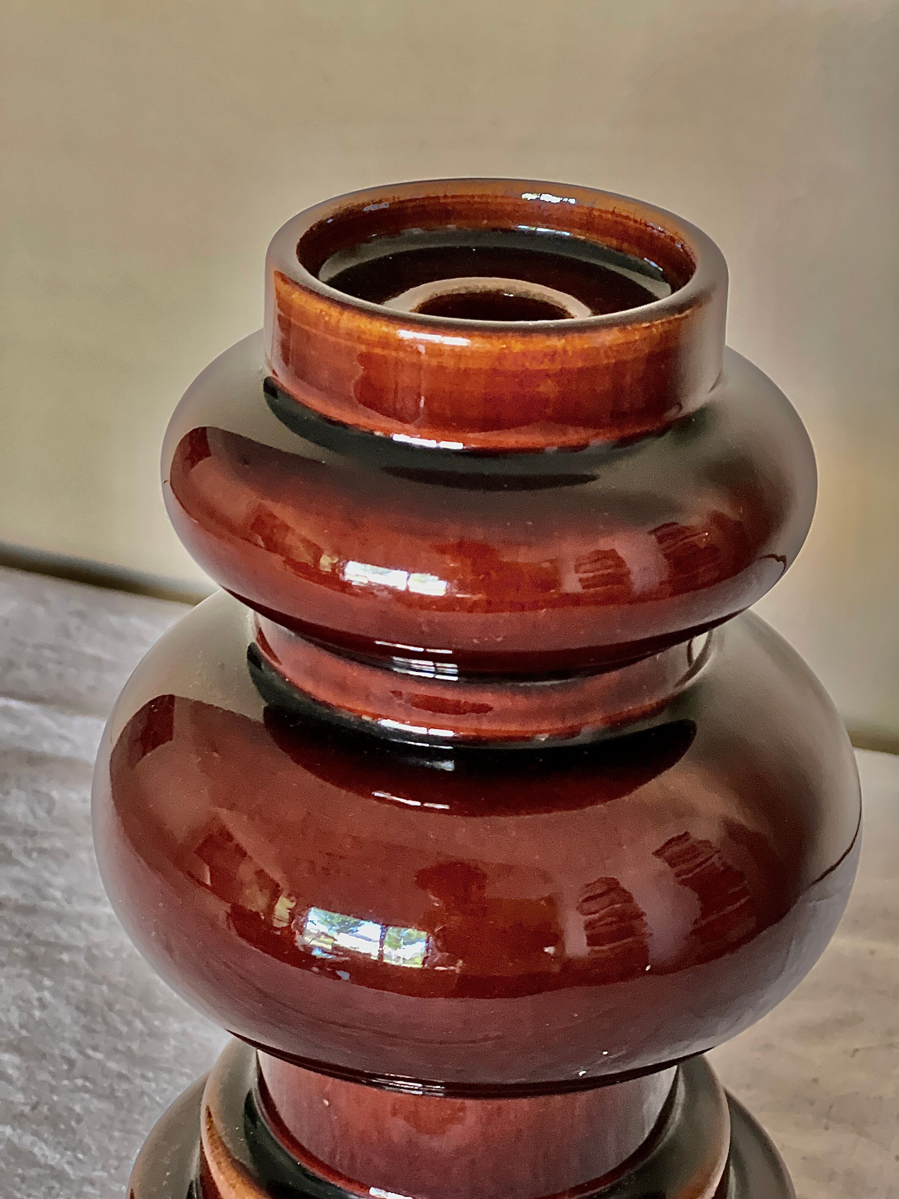 Vintage large 70's Steuler Ceramic Germany 288/25 Cari Zalloni Design Candle Holder dark brown