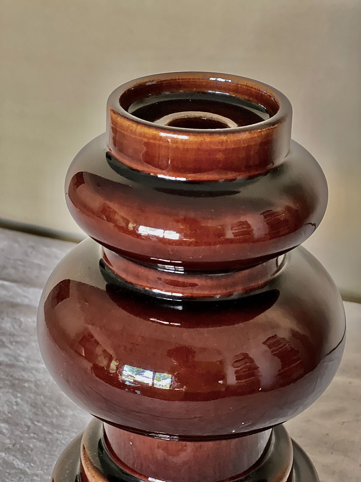 Vintage large 70's Steuler Ceramic Germany 288/25 Cari Zalloni Design Candle Holder dark brown