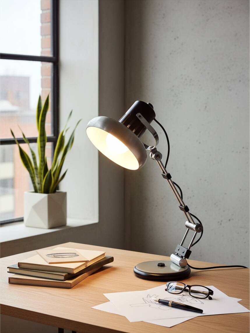Modernist articulated desk lamp